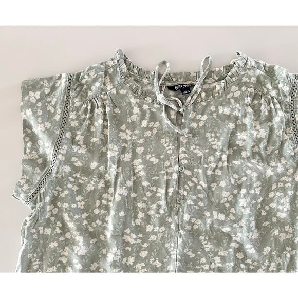 Buffalo David Bitton L Blouse soft floral green top shirt boho crochet minimal - Picture 2 of 8